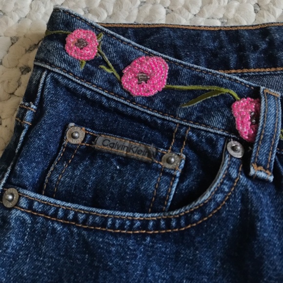 Calvin Klein BEADED Boho Dark Jeans NWT New! Bell Flare 7 26 - Picture 3 of 9